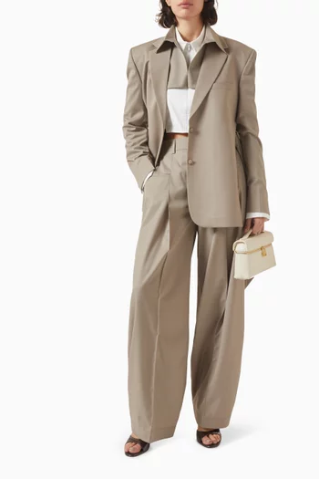Inverted Drawstring Hem Pants in Wool-blend