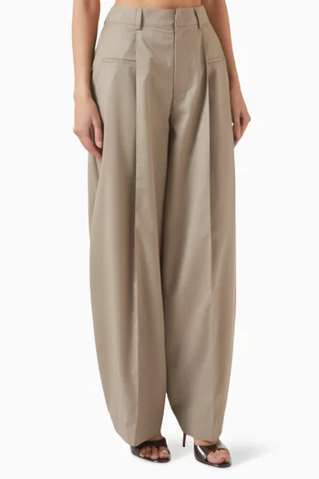 Inverted Drawstring Hem Pants in Wool-blend