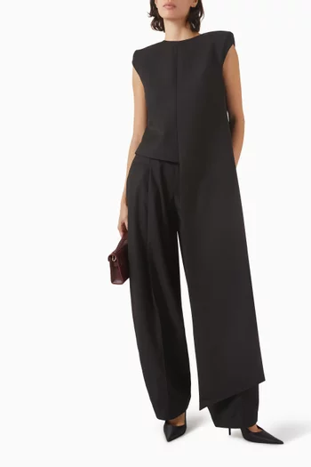 Inverted Drawstring Hem Pants in Wool-blend
