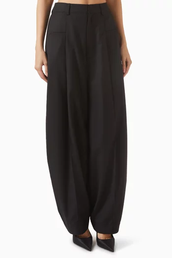 Inverted Drawstring Hem Pants in Wool-blend