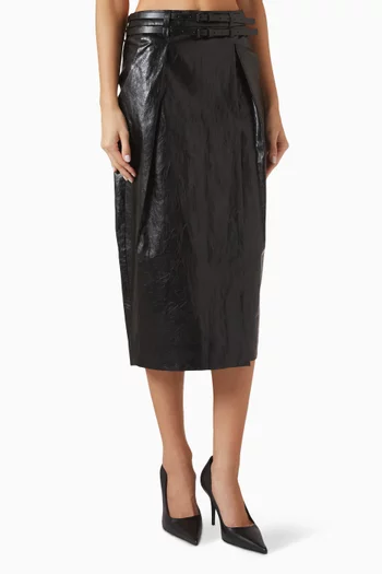 Wrap Midi Skirt in Vegan-leather