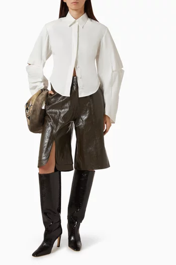 Slit Detail Culottes in Faux Leather