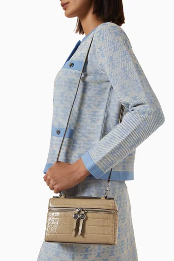 Slim Romy Top Handle Bag in Croc-embossed Leather