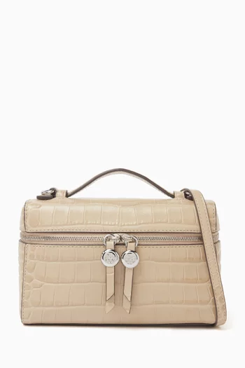 Slim Romy Top Handle Bag in Croc-embossed Leather