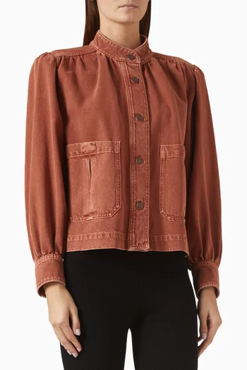 High-neck Gathered Jacket in Denim