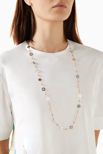 Long Forget Me Not Pavé Necklace in 18kt Gold & Silver-plated Brass
