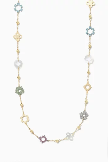 Long Forget Me Not Pavé Necklace in 18kt Gold & Silver-plated Brass