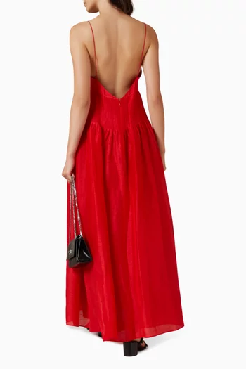 Waisted Maxi Dress in Linen & Silk