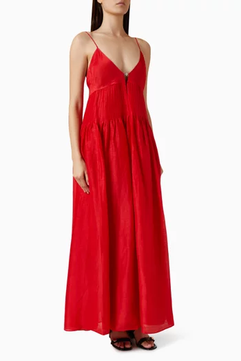 Waisted Maxi Dress in Linen & Silk
