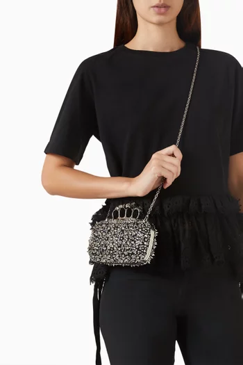 Knuckle Crystal-embellished Clutch Bag in Leather