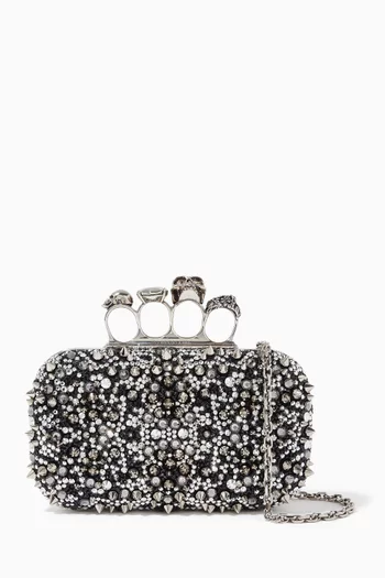 Knuckle Crystal-embellished Clutch Bag in Leather