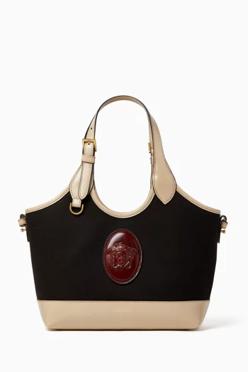 Small Rivière Canvas Tote Bag in Canvas & Leather