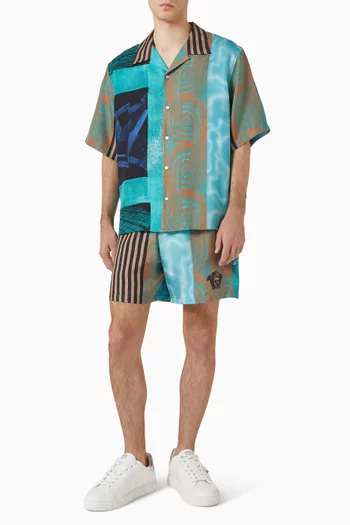 Floating-print Shorts in Silk-twill