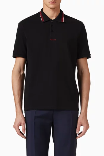 Logo Embroidered Polo T-shirt in Cotton-piqué