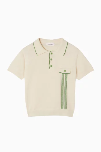 Mouliné Jacquard Knit Polo Shirt in Linen & Cotton