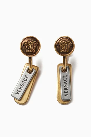 Logo Tag Earrings in Brass