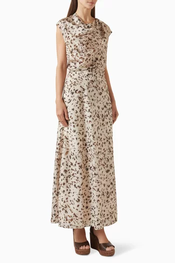Lynx Print Maxi Dress in Silk