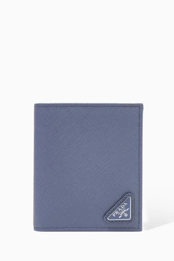 Triangle Logo Card Holder in Saffiano Leather