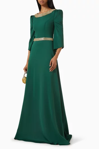 Beaded A-line Gown in Silk