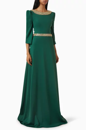 Beaded A-line Gown in Silk