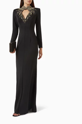 Bead Embellished Gown in Crepe