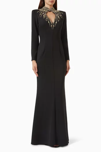 Bead Embellished Gown in Crepe