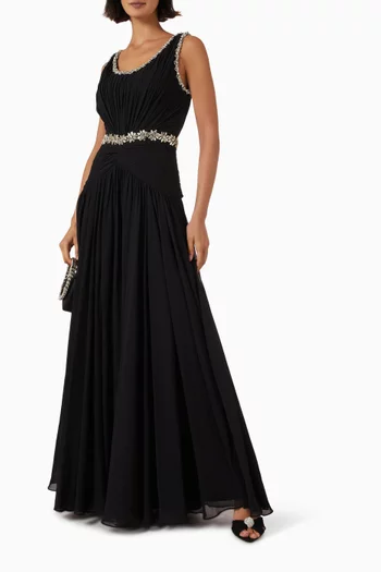 Crystal-embellished Pleated Gown
