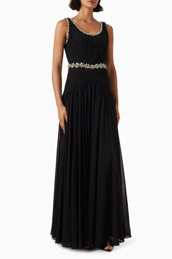 Crystal-embellished Pleated Gown