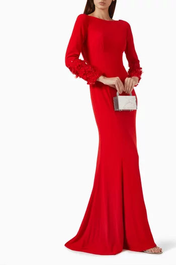 Floral-embellished Cuff Gown in Crepe