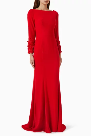 Floral-embellished Cuff Gown in Crepe