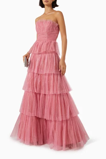 Sparkle Strapless Tiered Gown in Tulle