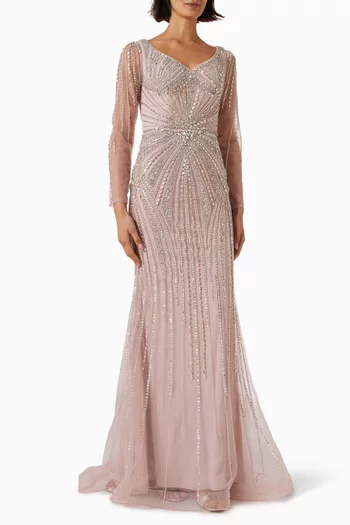 Sunburst Beaded Gown in Tulle