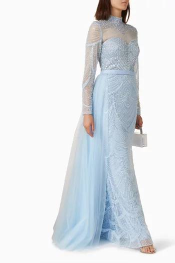 Beaded High-neck Gown in Tulle