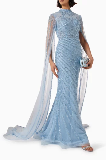Beaded Caplet Gown in Tulle