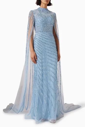 Beaded Caplet Gown in Tulle