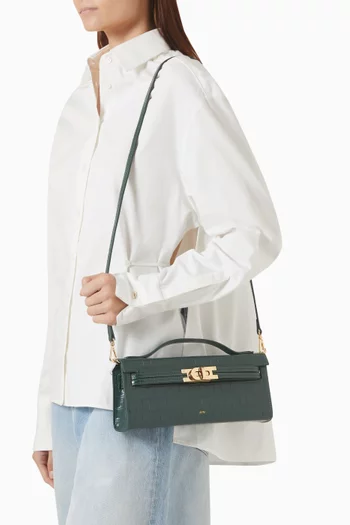 Small Bria Top-handle Bag in Croc-embossed Leather