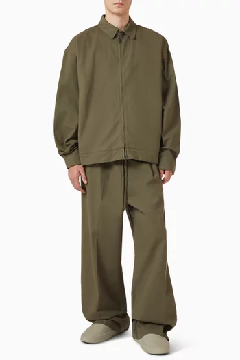 Pleat Front Drawstring Pants in Cotton Twill