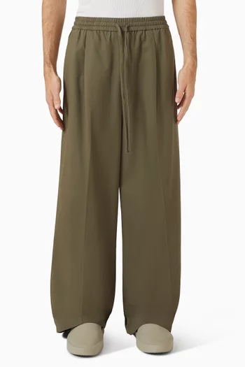 Pleat Front Drawstring Pants in Cotton Twill