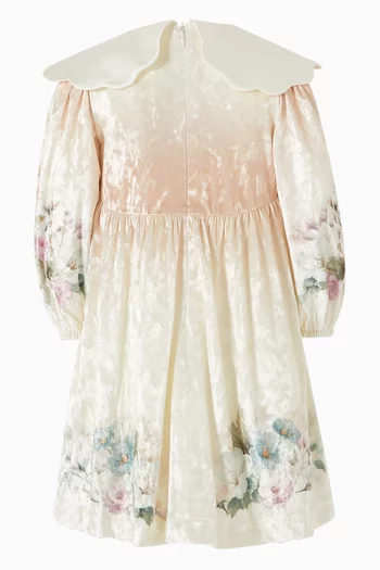 Floral-print Dress in Velvet