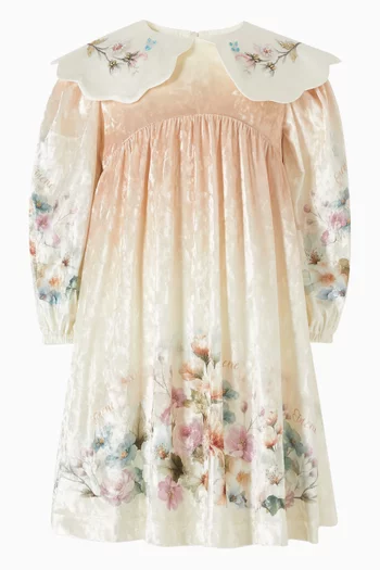Floral-print Dress in Velvet