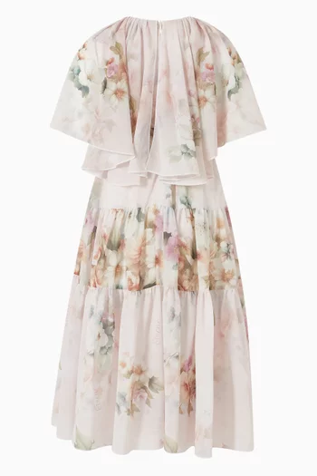 Cape-collar Printed Dress in Chiffon
