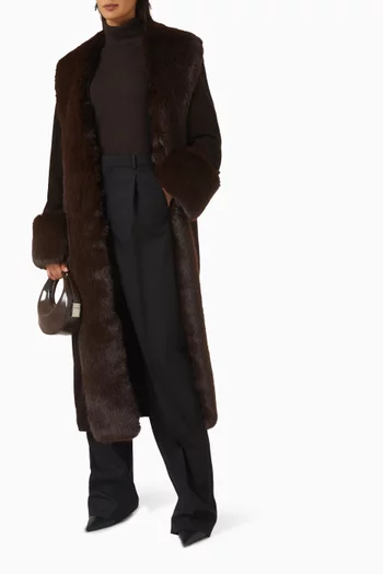 Faux-fur Trim Maxi Coat in Suede