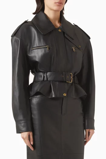 Belted Crop Jacket in Leather