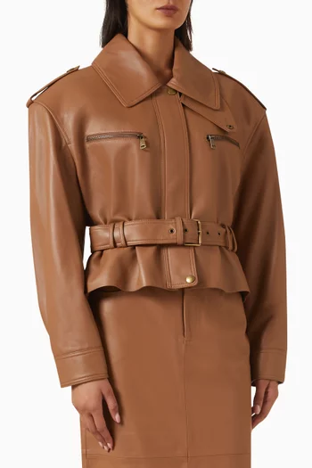 Belted Crop Jacket in Leather