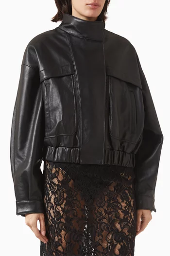 Crop Bomber Jacket in Leather