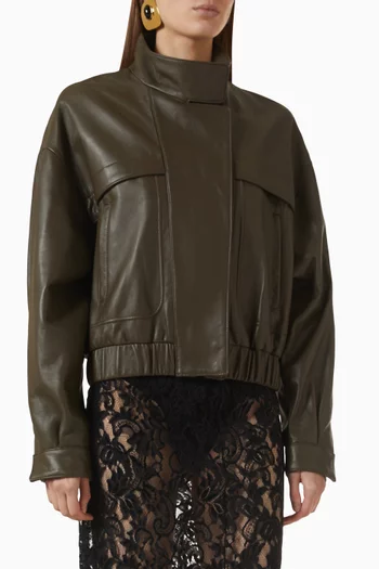 Crop Bomber Jacket in Leather