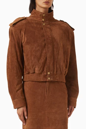 Crop Bomber Jacket in Suede