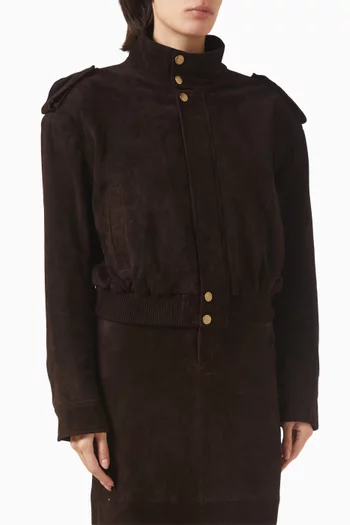 Crop Bomber Jacket in Suede