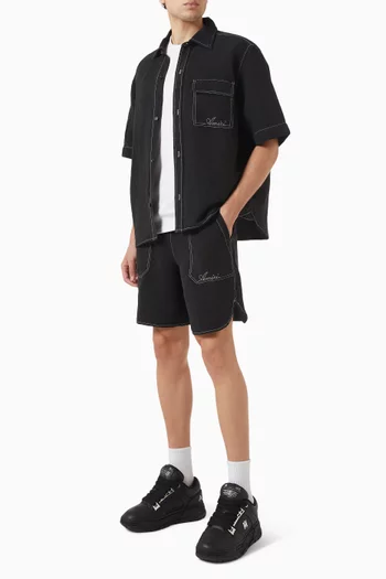 Script Shorts in Linen-blend