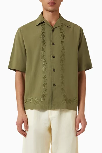Palm Embroidery Bowling Shirt in Cotton